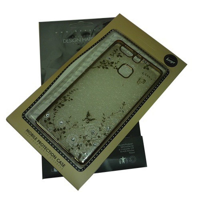 Huawei P9 Capa Protecção Beeyo Transparente Dourado - Flores Huawei P9 Capa Protecção Beeyo Transparente Dourado - Flores
