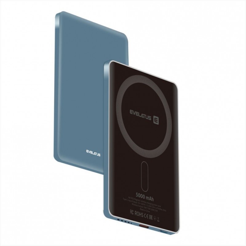 Power Bank MagLink Elite Carregamento Wireless Evelatus PD20W 5000mAh Azul Power Bank MagLink Elite Carregamento Wireless Evelatus PD20W 5000mAh Azul