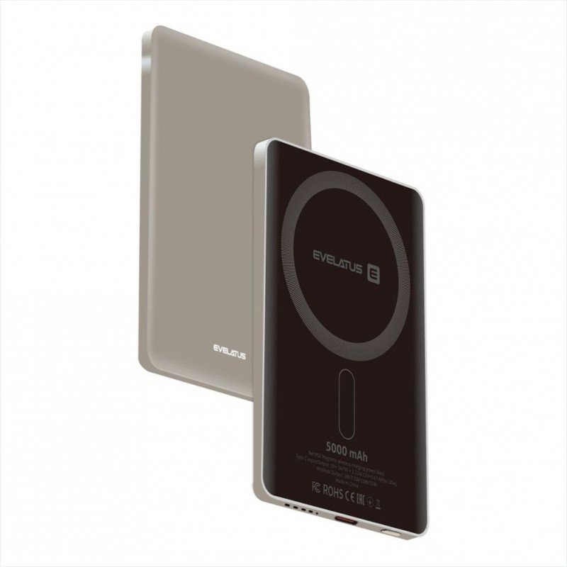 Power Bank MagLink Elite Carregamento Wireless Evelatus PD20W 5000mAh Cinza Power Bank MagLink Elite Carregamento Wireless Evelatus PD20W 5000mAh Cinza