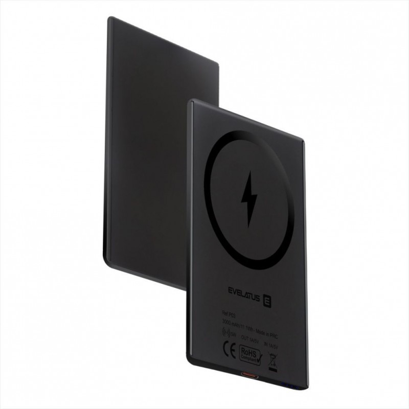 Power Bank Super Slim Carregamento Wireless Evelatus PD20W 3000mAh Preta Power Bank Super Slim Carregamento Wireless Evelatus PD20W 3000mAh Preta
