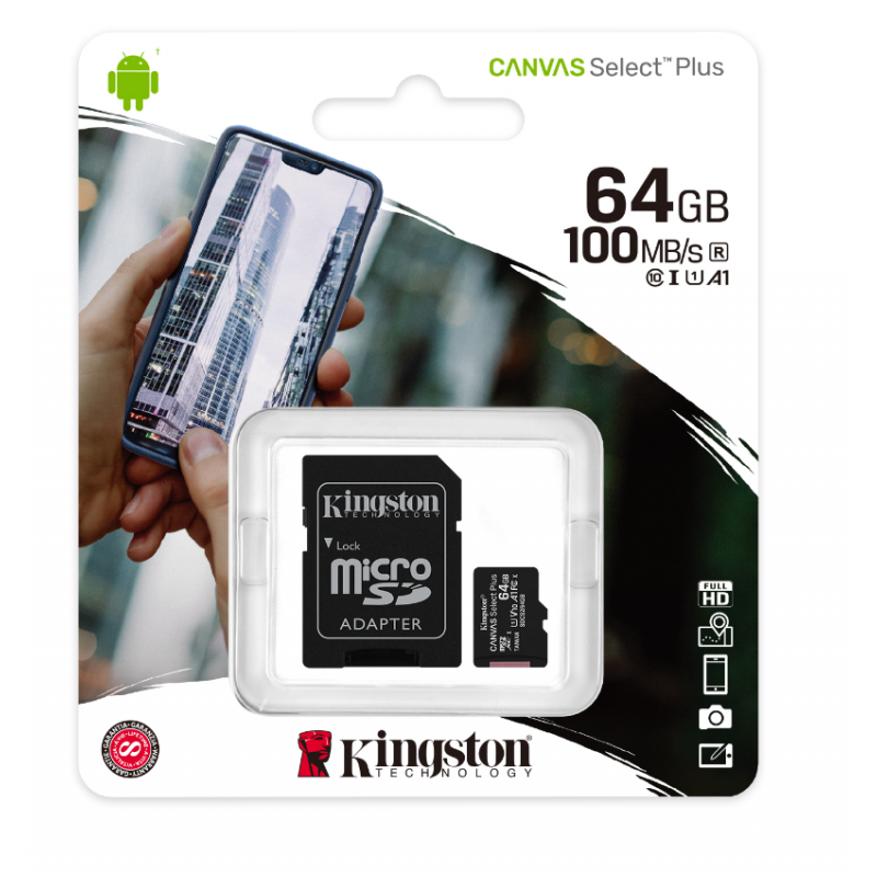 MicroSD Kingston Canvas Select Plus 64GB class10 UHS-I SDHC(100MB/s-85MB/s)