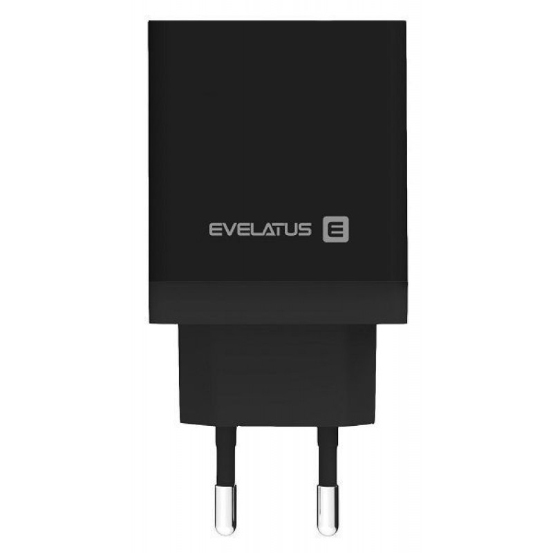 Adaptador de Carga Evelatus ETC04 USB + Type-C Black Adaptador de Carga Evelatus ETC04 USB + Type-C Black