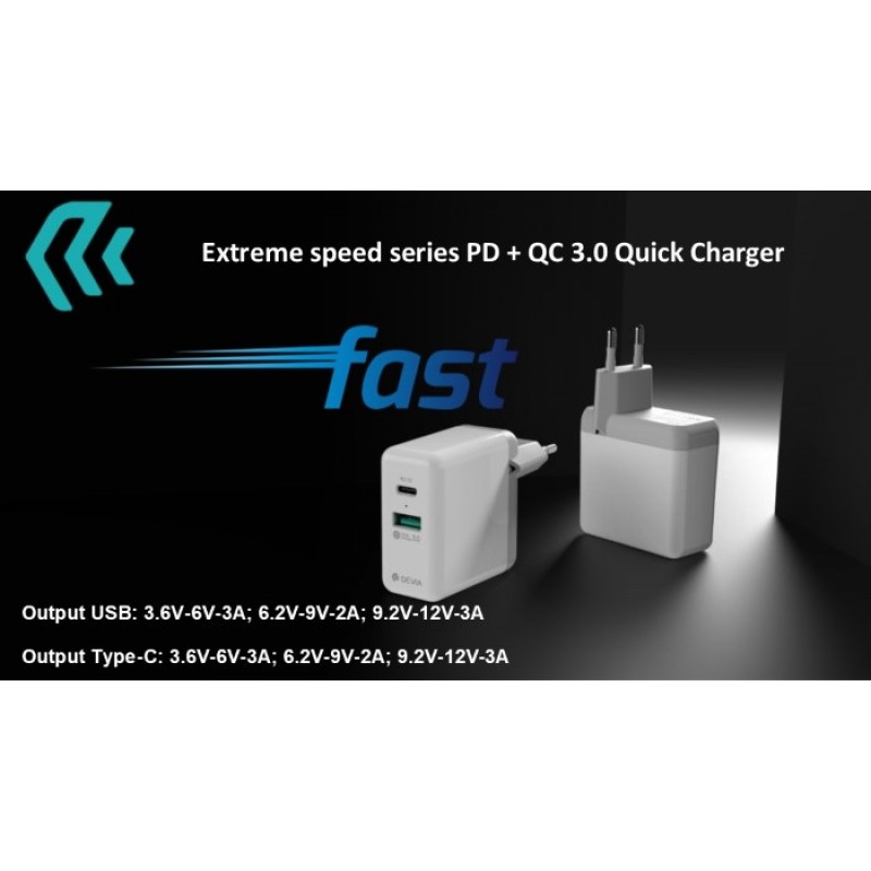 Adaptador de Carga Devia Extreme speed Quick charger 36W Adaptador de Carga Devia Extreme speed Quick charger 36W