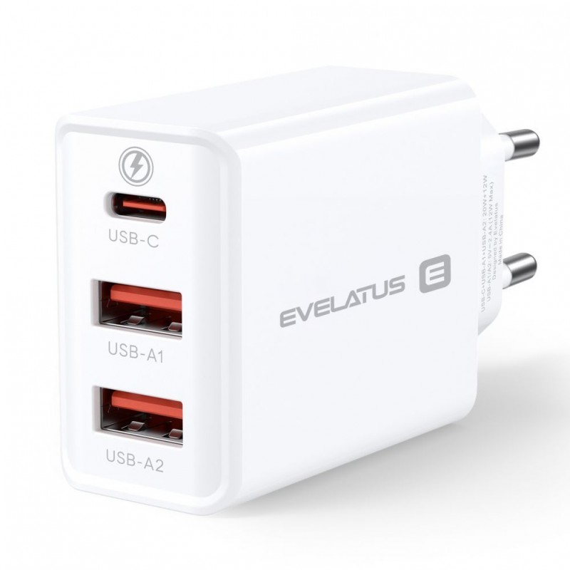Evelatus Travel Charger EU Wall 3 Ports 32W USB-C / USB-A2 ETC06 White