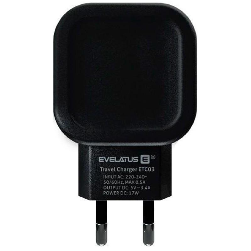 Adaptador de Carga Evelatus 2x USB 3.4A ETC03 Preto