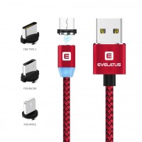 Cabo Dados USB Evelatus 3 em 1 Magnético (Lightning, Type-C, Micro USB ) LTM02 Red