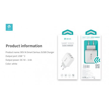 Adaptador de Carga Devia Smart series USB 3 port charger 17W